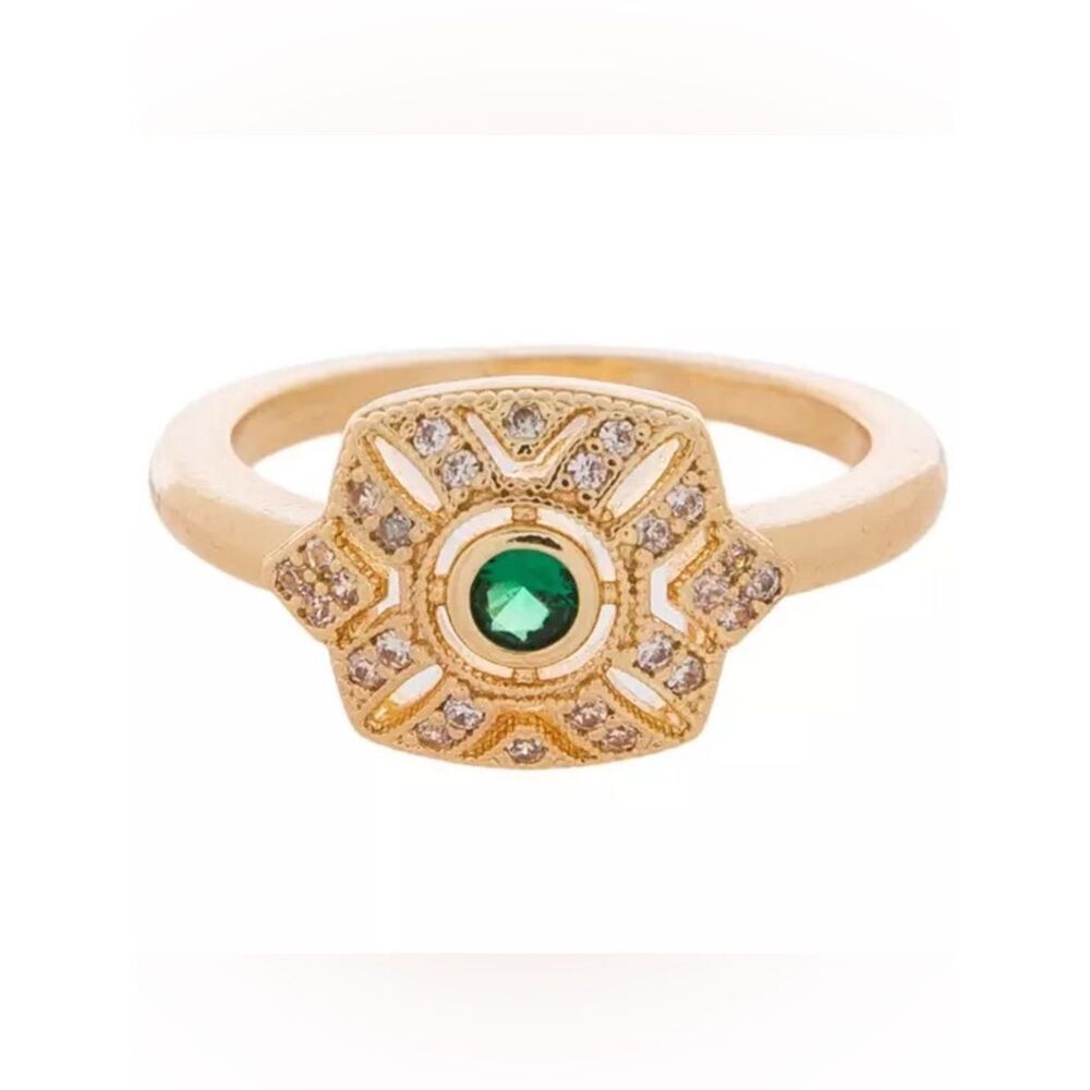 New Green Cubic Zirconia Art Deco Ring - Size 7